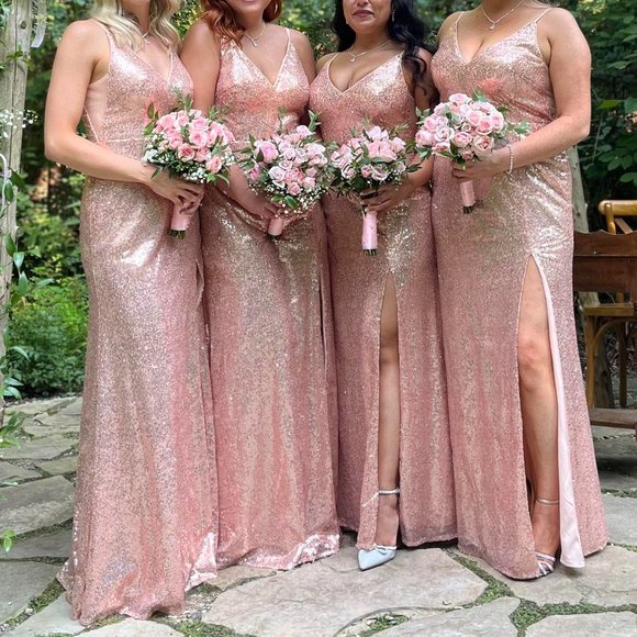 Azazie Vintage Mauve Pink Sequin Bridesmaid Dress - Picture 2 of 2